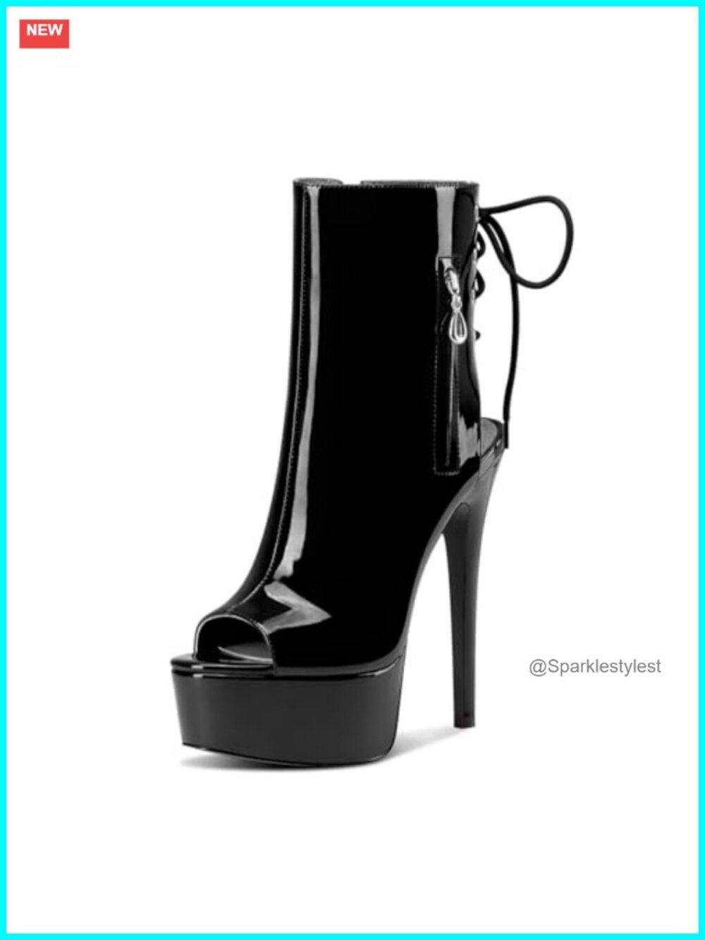 Womens Stiletto Peep Toe Platform Ankle Boots Lace-Up Heels